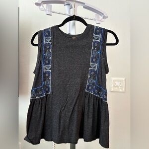 Free People Embroidered Sleeveless Top - Black and Blue